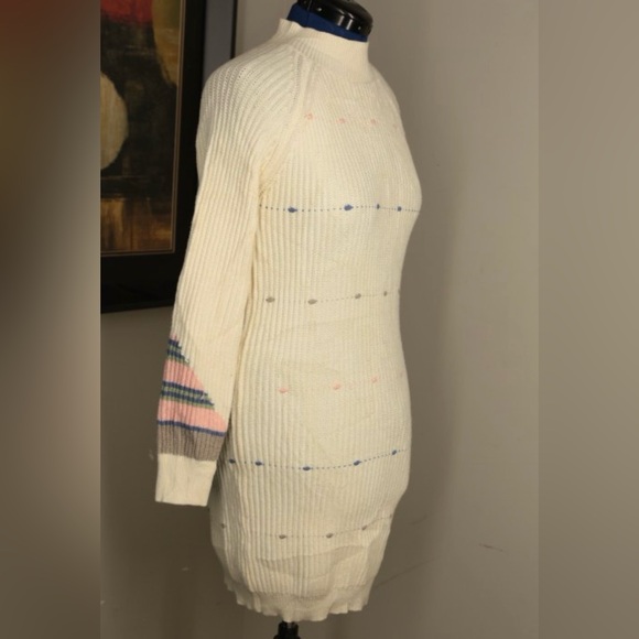 SXA Sweater Dress Stretch Sz Small Ivory Midi Length Korean Fashion Chunky Knit - Picture 2 of 10